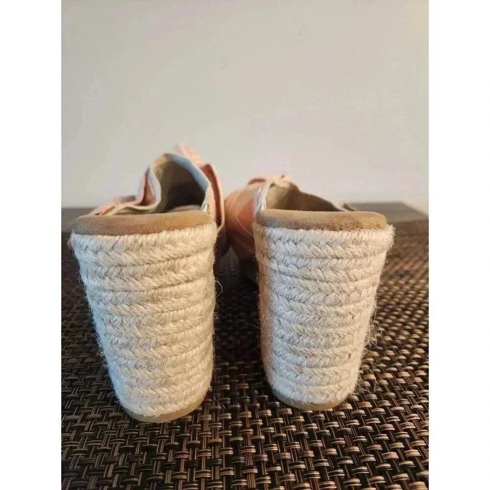NWOT TOMS Junie Espadrille Cabana Coral Stripe Bow Mules